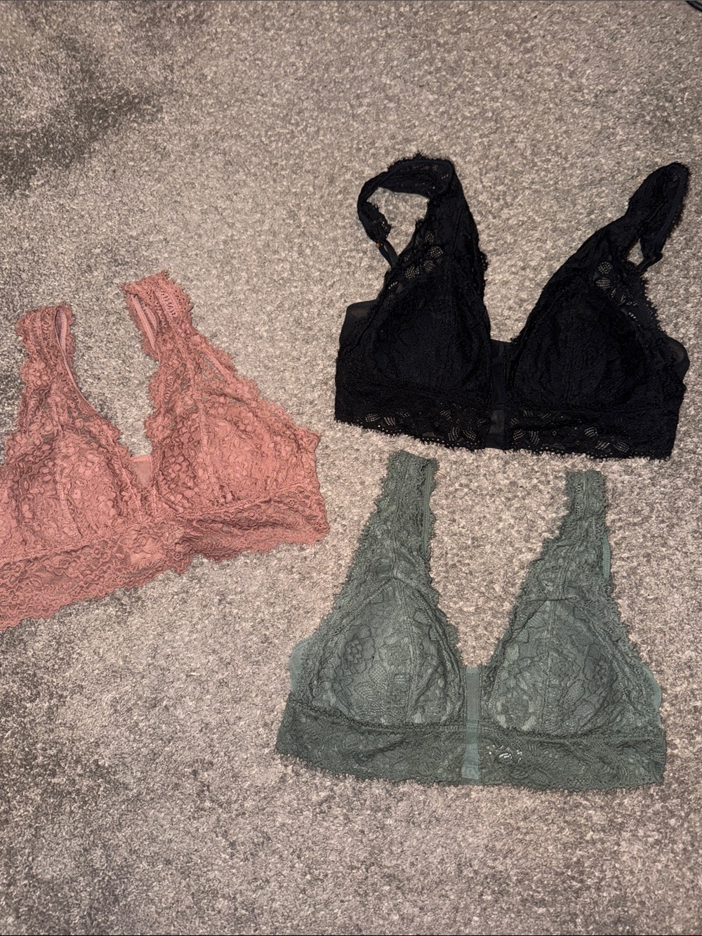 aerie Lace Wireless Bralette Trio — Black, Dusty Rose & Sage